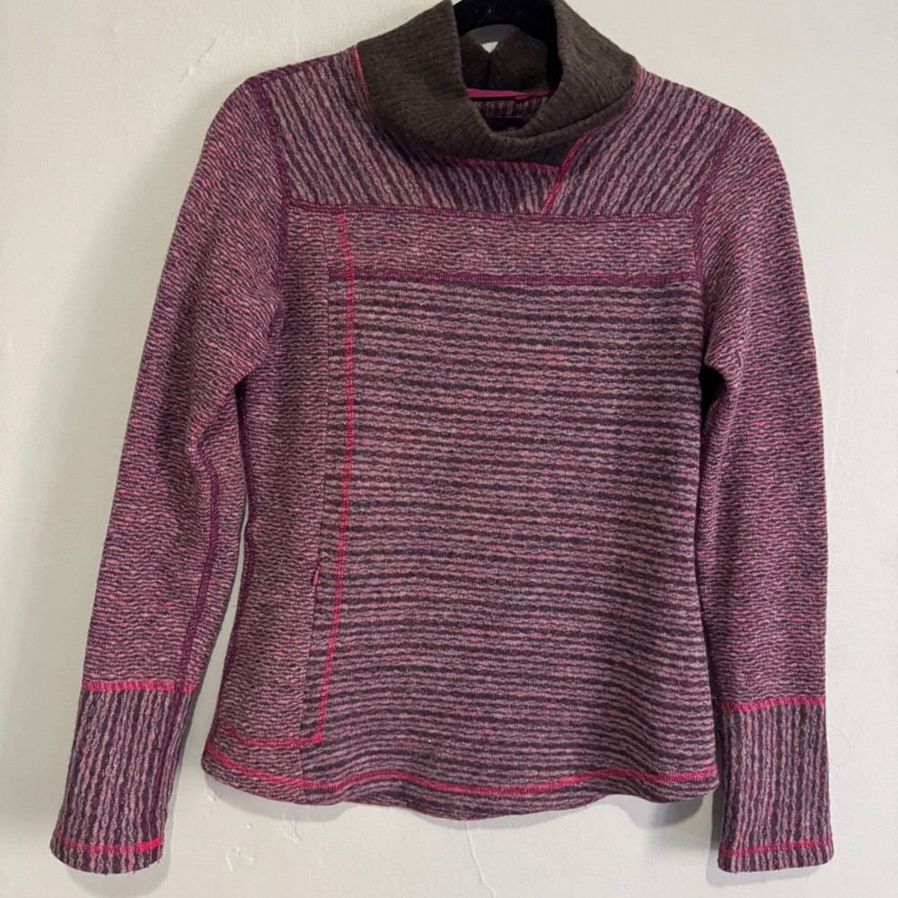 PrAna Wool Cowl Neck Sweater cozy soft knit brown pink purple women XS pullover